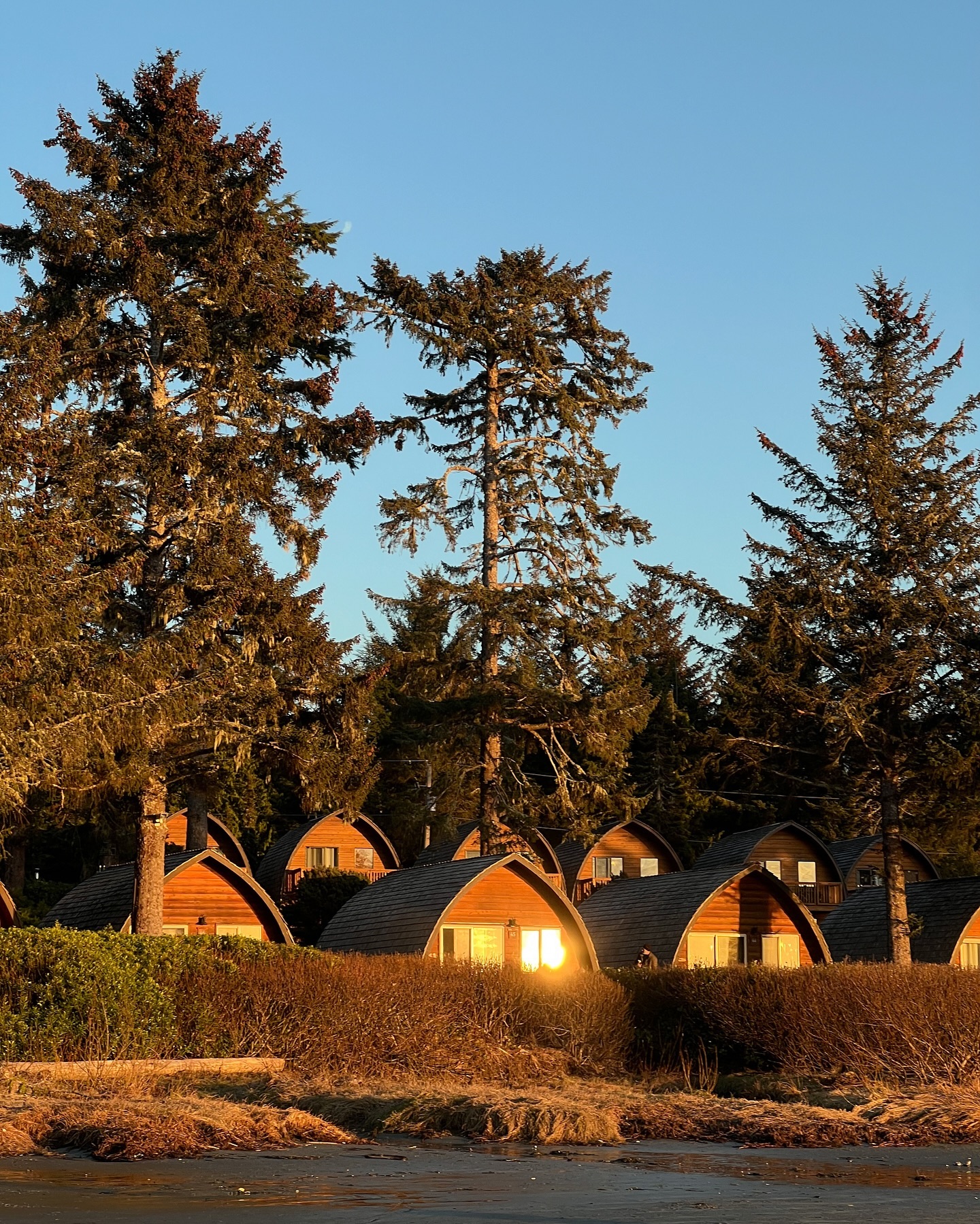 The cute and cozy beehive cabins of Ocean Village in Tofino