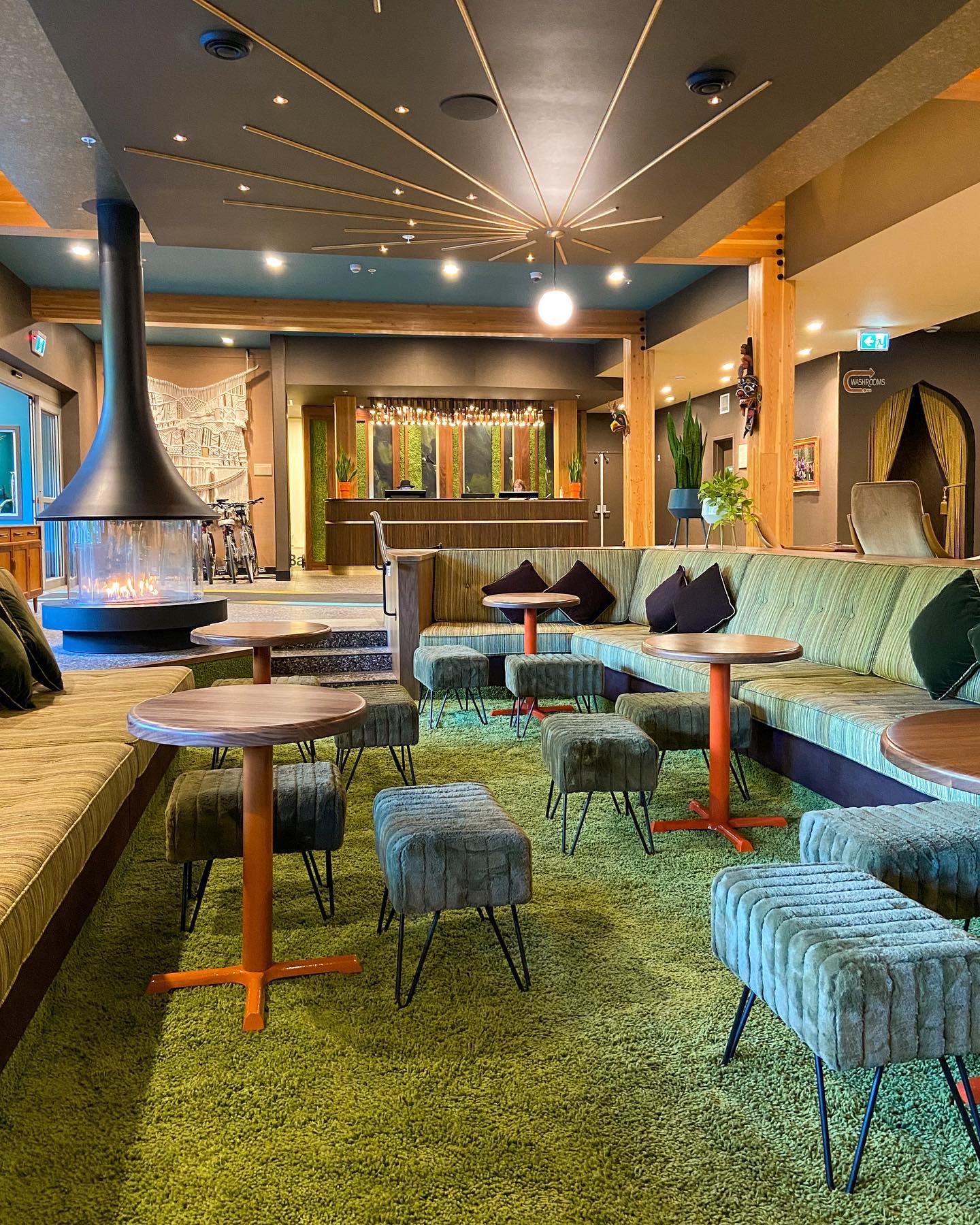 The retro outfitted Hotel Zed lobby in Tofino is a super fun accommodation to stay at.