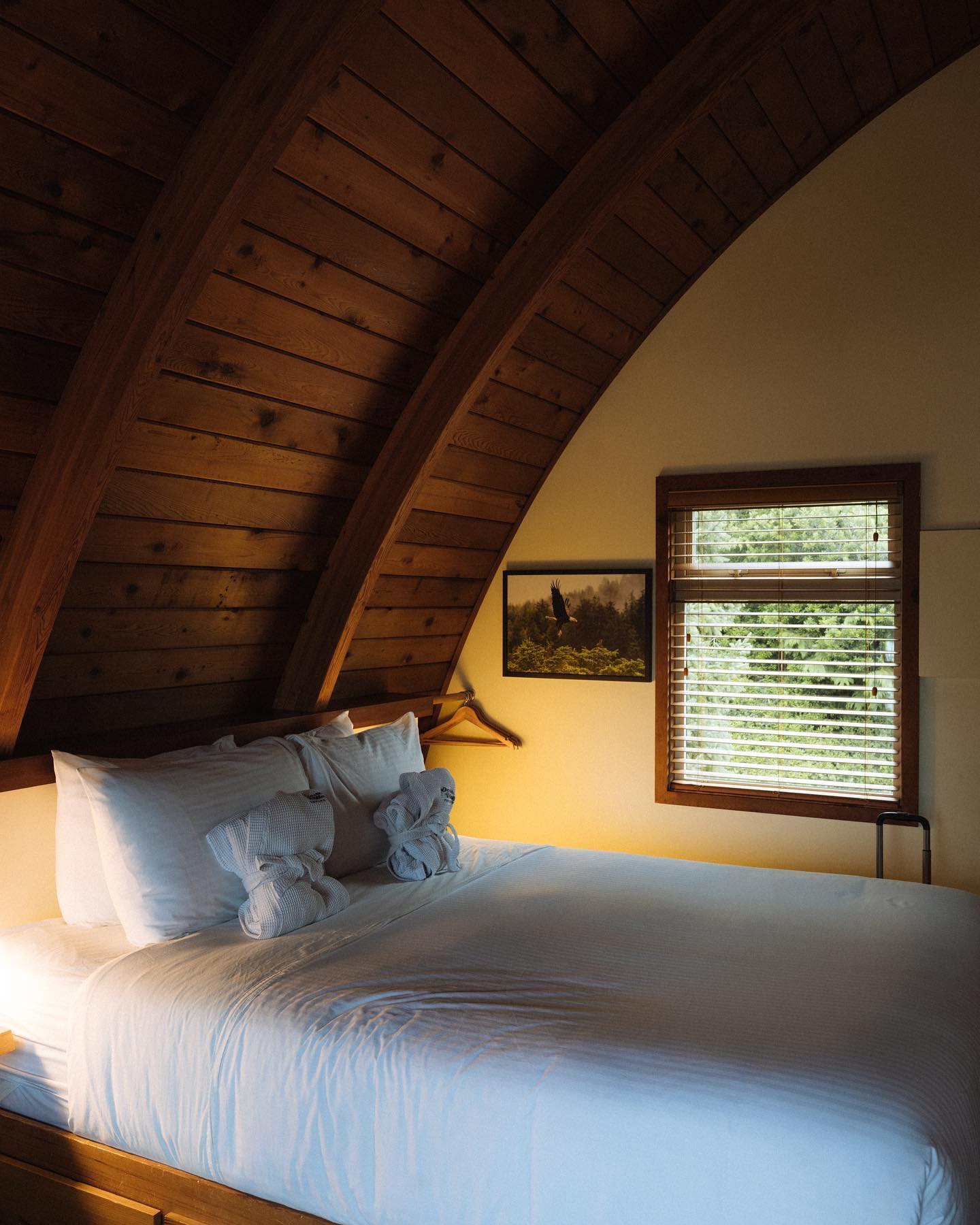 Stay under the peaked roofs of the Ocean Village cabins in Tofino