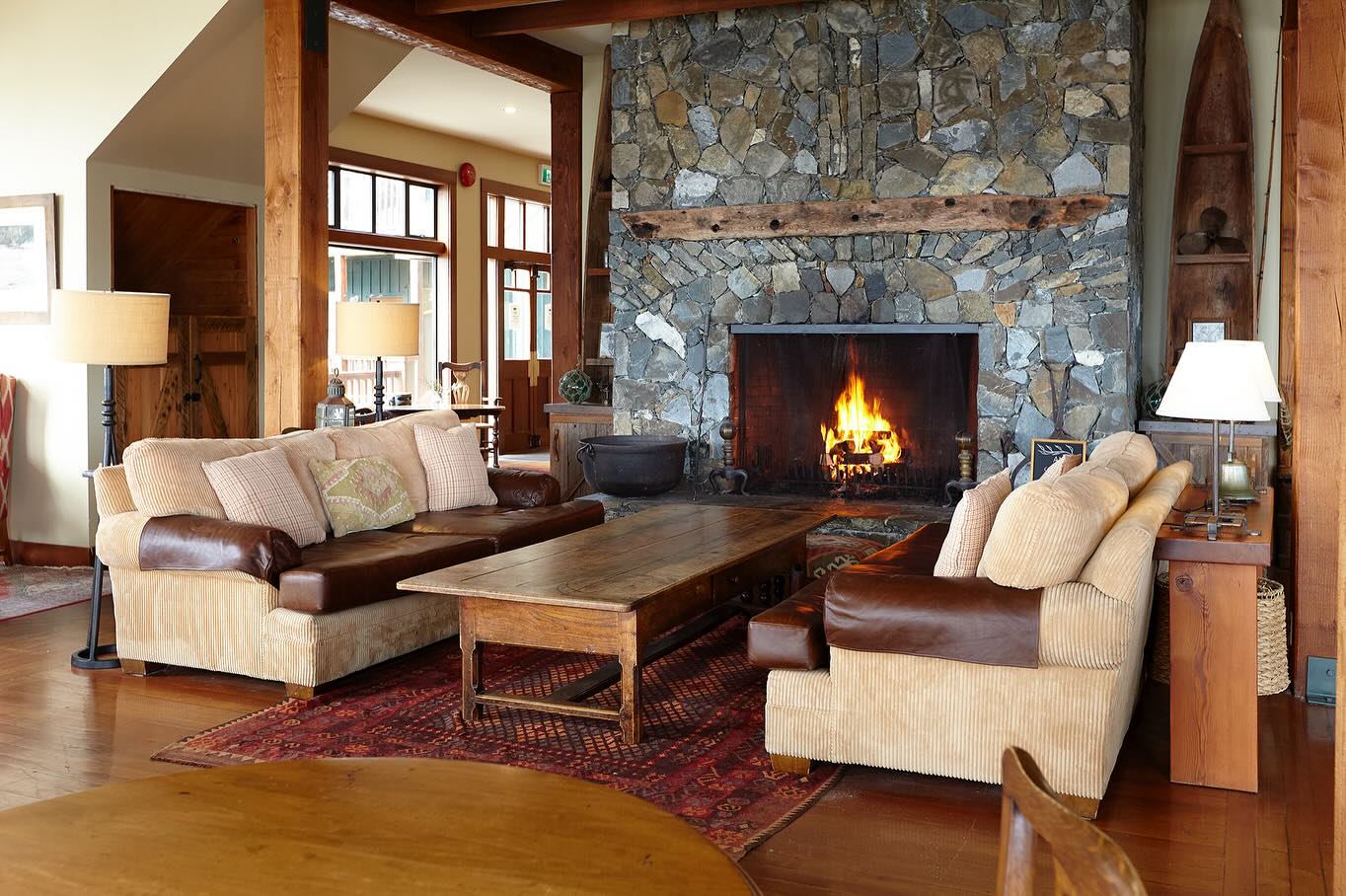 The cozy fireplace at Middle Beach Lodge in Tofino